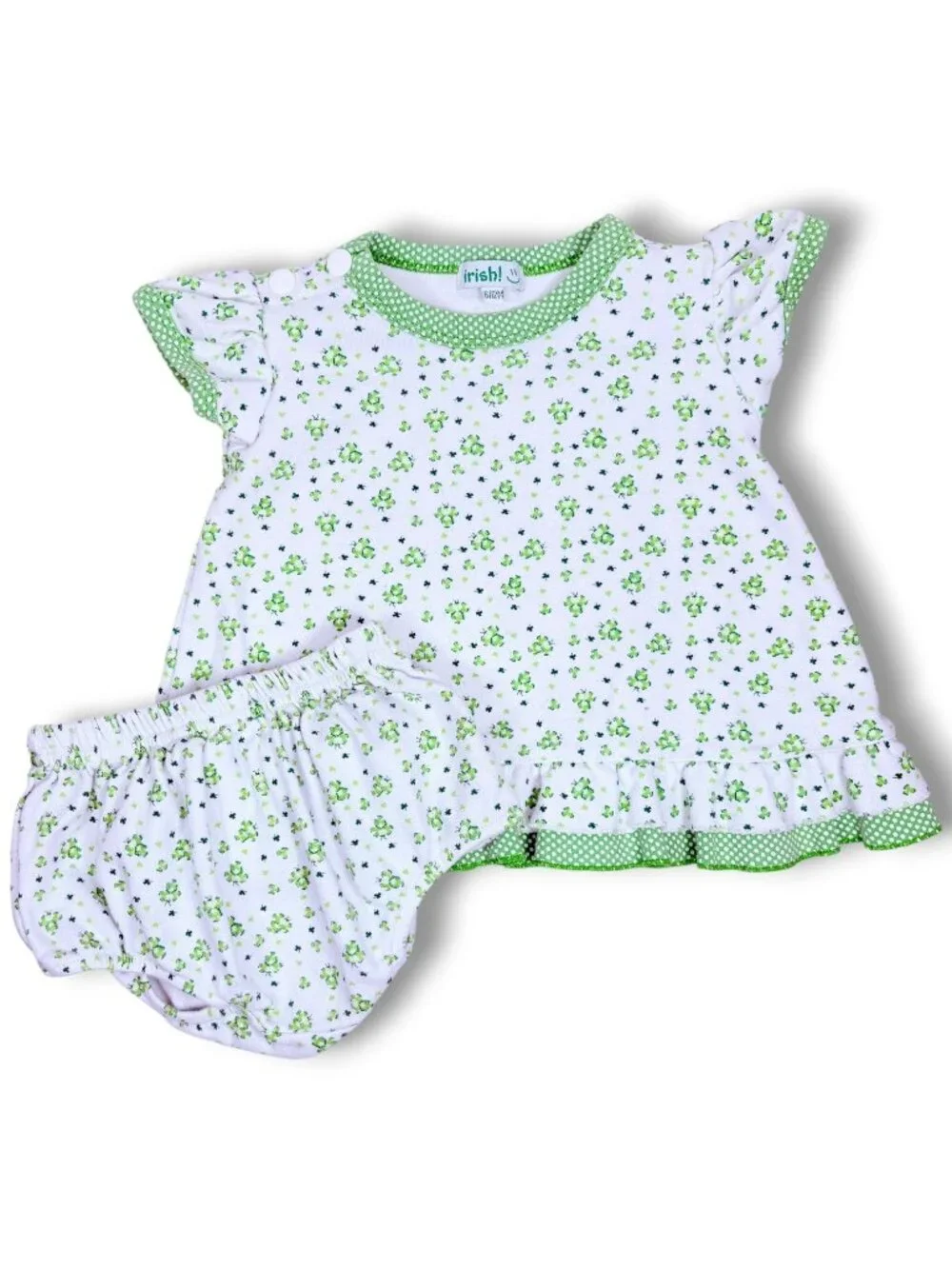 Vintage Girls 4 Leaf Clover St Patty's Day Dress + Bloomers Set Outfit 6m - 12m